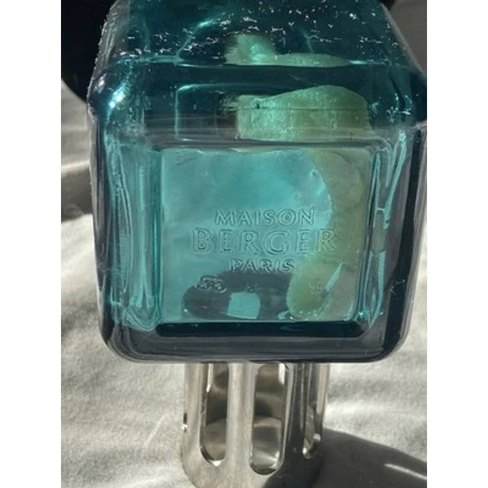 Vintage Lampe Berger Aqua Glass Rectangular Fragrance Oil Lamp Silver Top